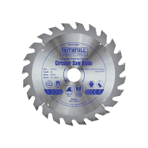 Faithfull TCT Circular Saw Blade 152 x 20mm x 24T POS Faithfull - RockBottom Northampton