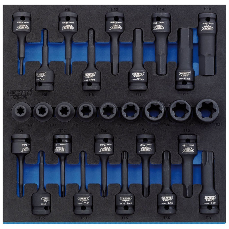 Draper TX-STAR Impact & Hex Socket Set in 1/2 Drawer EVA Insert Tray, 1/2" Sq. D Draper - Town Tools 