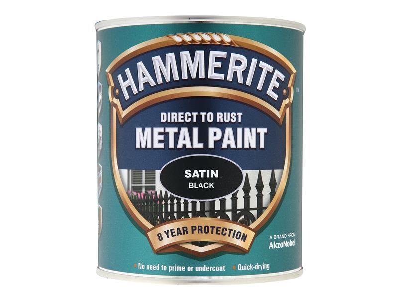Hammerite Direct to Rust Satin Finish Metal Paint Black 750ml Hammerite - RockBottom Northampton