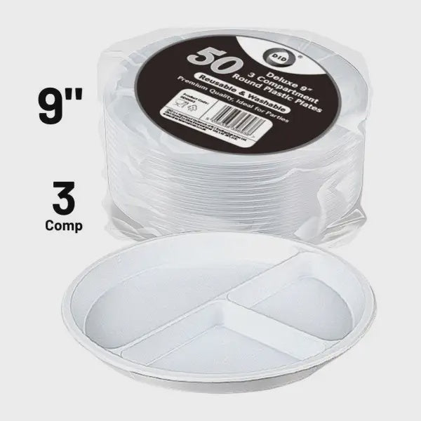 Deluxe 9" Compartment Plates 50Pk