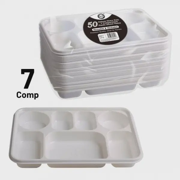 50 7" Compartment Plastic Dinner Plates