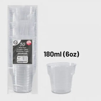 50 Crystal Clear Drinking Cups 180Ml