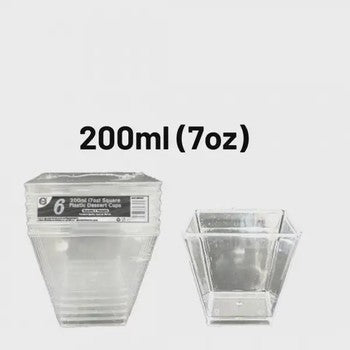 200Ml Square Plastic Dessert Cups 6Pk