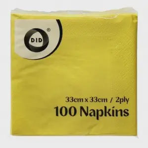 100pc 33cm x 33cm 2ply Yellow Napkins