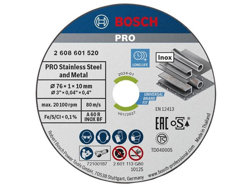Bosch Powertool Accessories PRO Stainless Steel and Metal Bonded Cutting Disc 76 x 10mm Pack of 5 Bosch Powertool Accessories - RockBottom Northampton