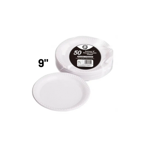 50 Deluxe 9" Round Plastic Plates