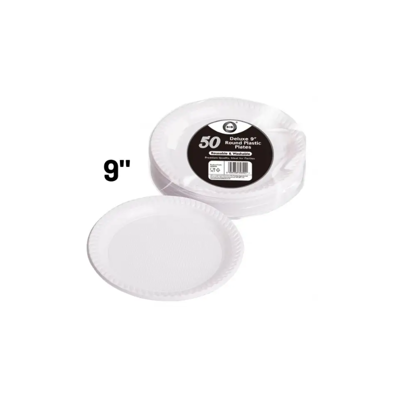 50 Deluxe 9" Round Plastic Plates