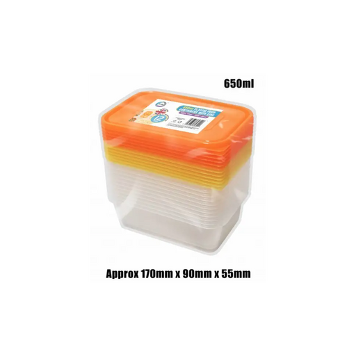 12pc 650ml Plastic Containers with Lids