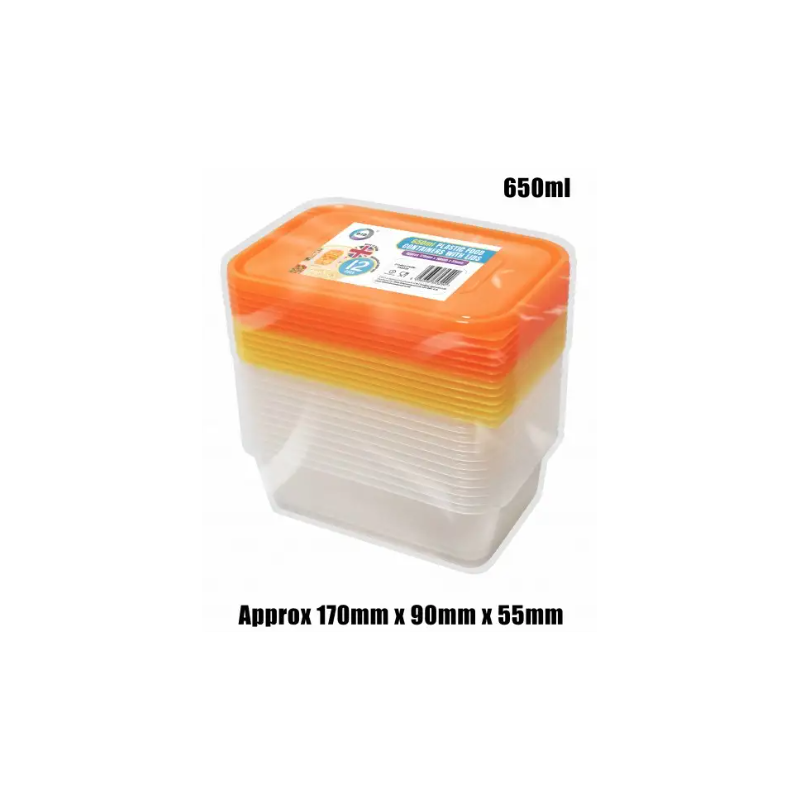 12pc 650ml Plastic Containers with Lids