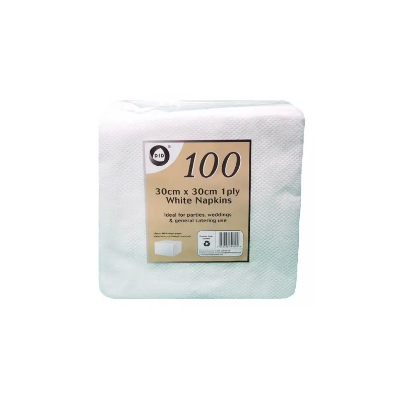 100 PC 30X30Cm White Napkins 1PLY