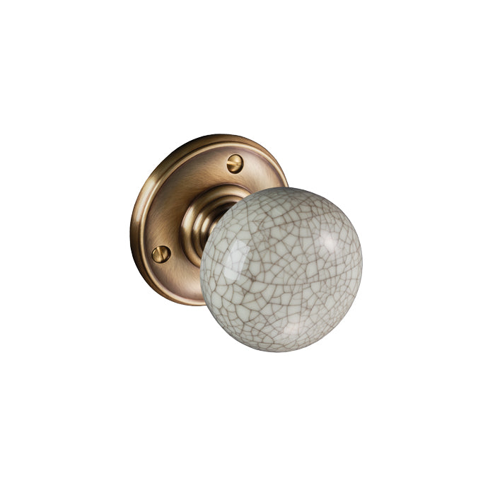 Porcelain Knob (Ivory Crackle Glaze) On Florentine Bronze Face Fix Rose - Ivory Crackle Glaze/Florentine Bronze 60 mm