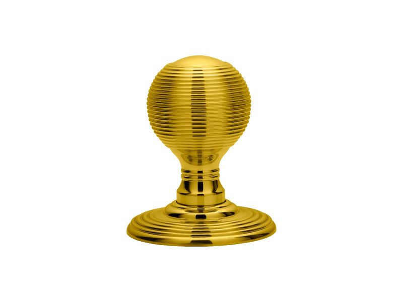 Reeded Knob (Concealed Fix) C/W Locating Washer - Polished Brass 51MM