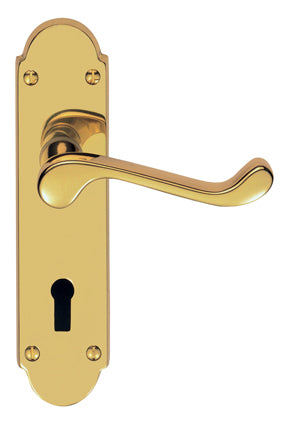 Oakley Lever On Face-Fix Backplate - Lock 57Mm - Polished Brass 170MM X 42MM