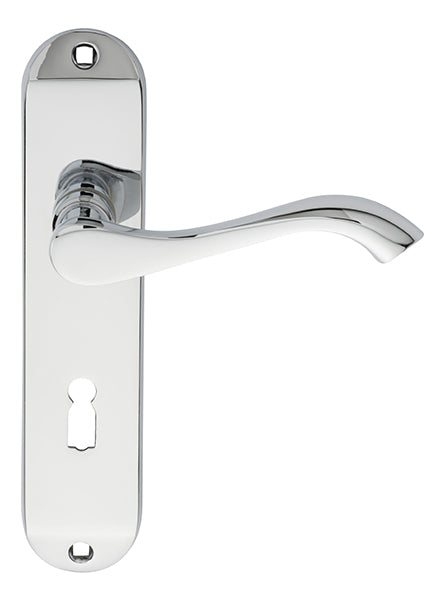 Andros Lever On Backplate - Lock 57Mm C/C - Polished Chrome 180MM X 40MM