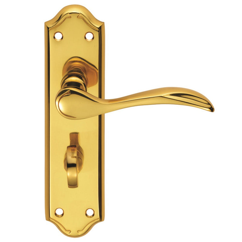 Madrid Lever On Backplate - Bathroom 57Mm C/C - Polished Brass 180MM X 45MM