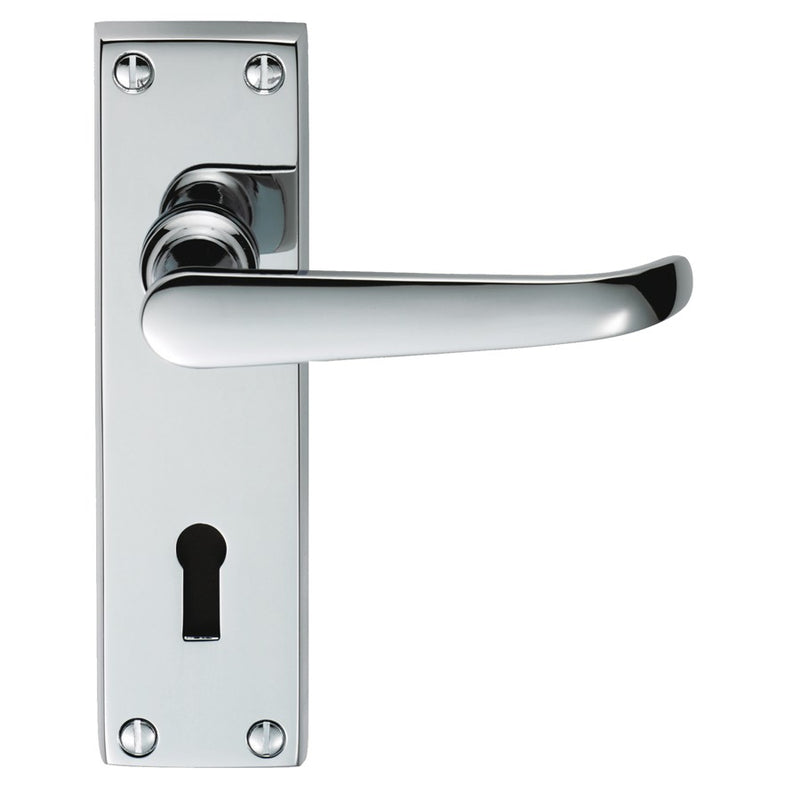 Ascot Heavy Victorian Lever On Backplate - Lock 57Mm C/C - Polished Chrome 152MM X 45MM