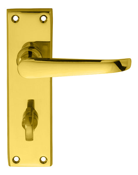 Ascot Heavy Victorian Lever On Backplate - Bathroom 57Mm C/C - Polished Brass 150MM X 43MM