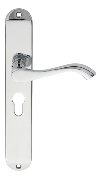Andros Lever On Backplate - Lock Euro Profile 47.5Mm C/C - Polished Chrome 242MM X 40MM