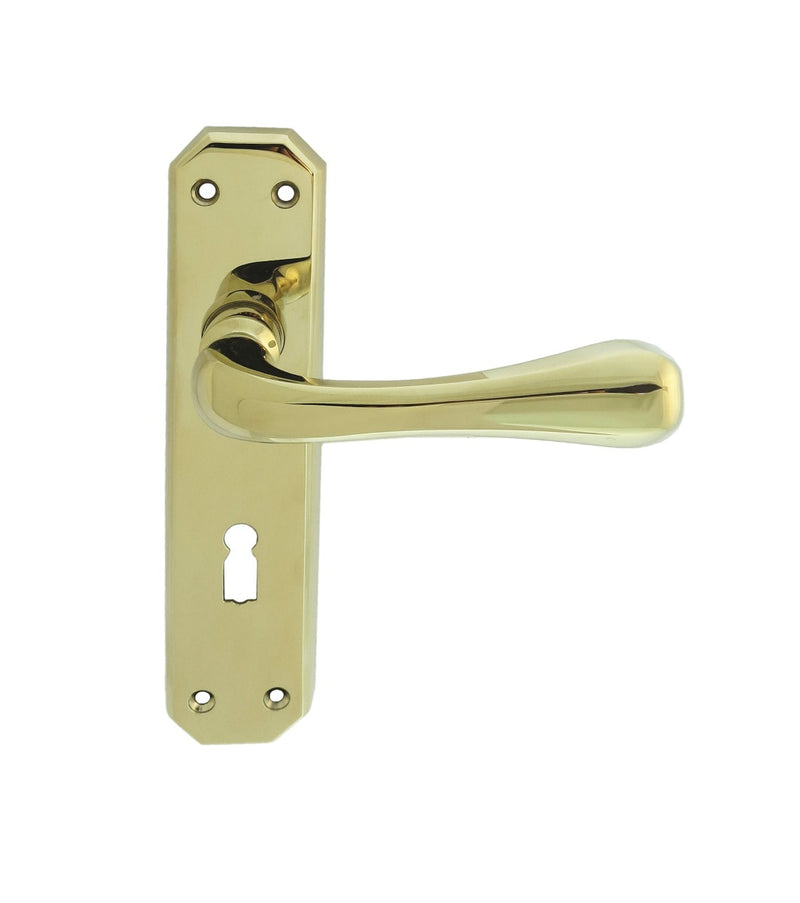 Eden Lever On Backplate - Lock 57Mm C/C - Stainless Brass 180MM X 40MM