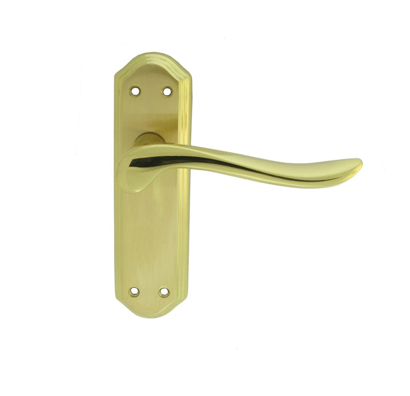 Lytham Lever On Backplate - Latch Satin Brass Backplate Face Polished Edges And Lever - Satin Brass/Polished Brass 180mm x 48mm