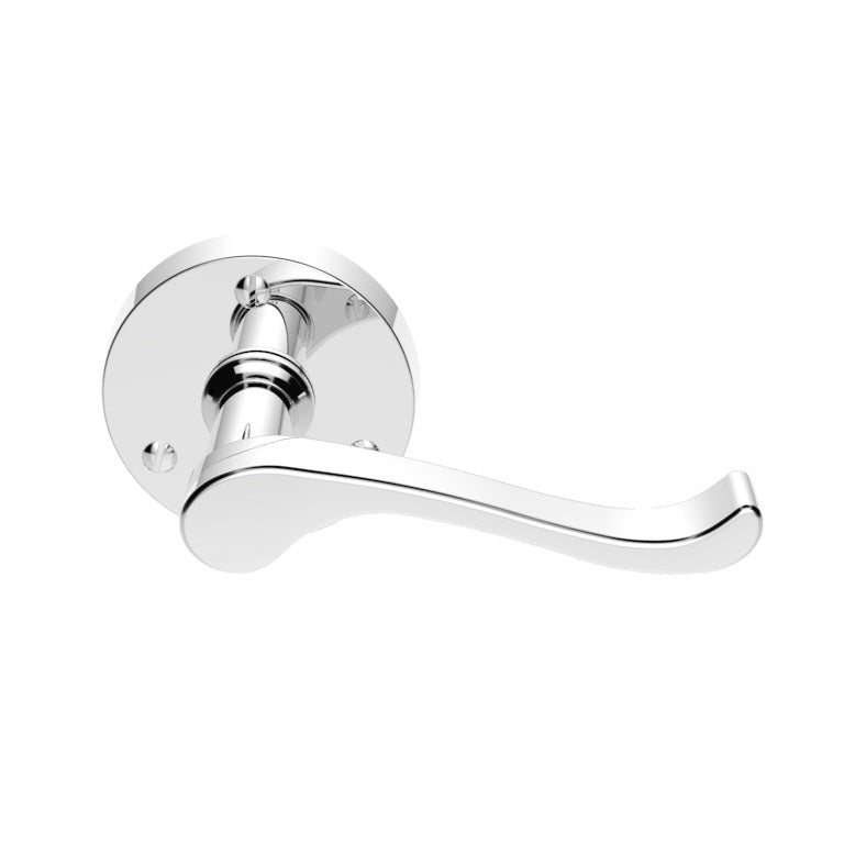 Victorian Scroll Lever On Sprung Face-Fix Round Rose - Polished Chrome 57MM
