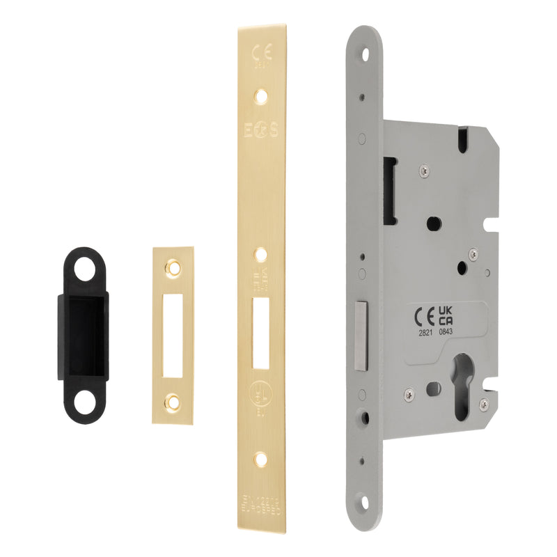 60Mm Din Euro Deadlock - Square - Satin Brass