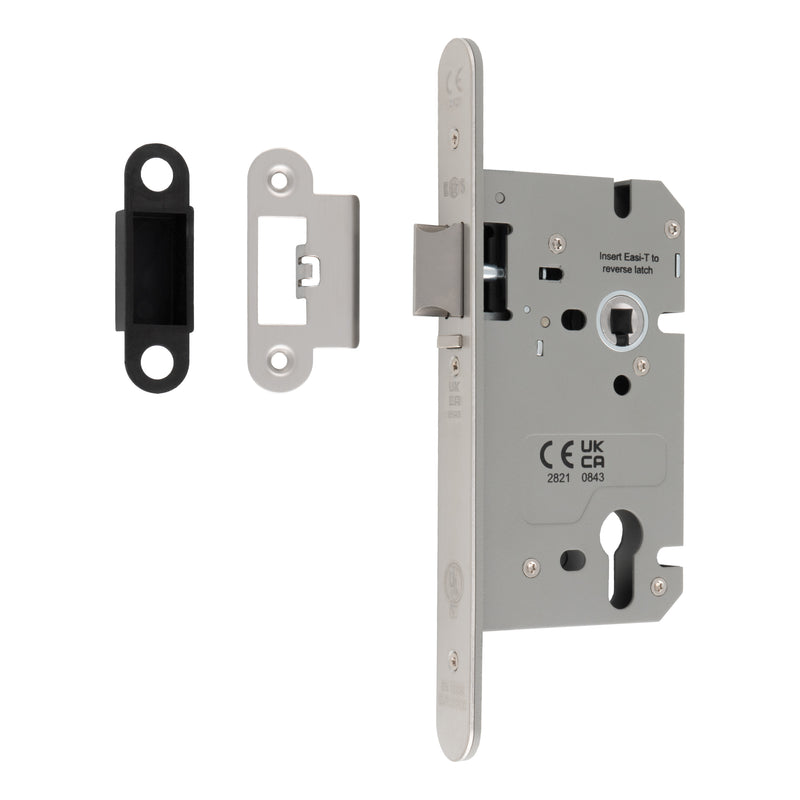 60Mm Din Euro Nightlatch - 72Mm C/C - Radius - Satin Stainless Steel