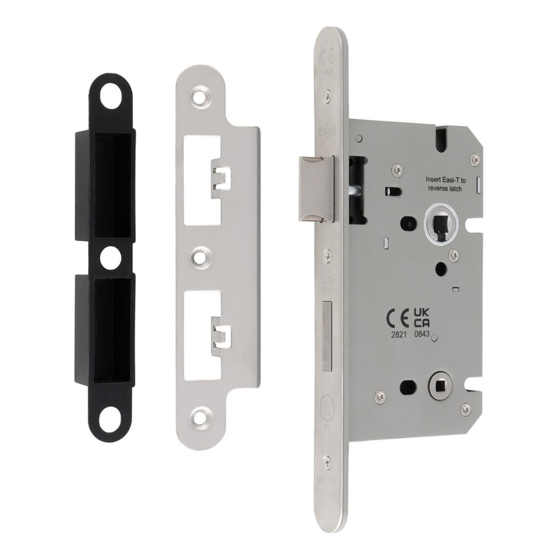 60Mm Din Bathroom Lock - 5Mm Follower - 78Mm C/C - Radius - Satin Stainless Steel