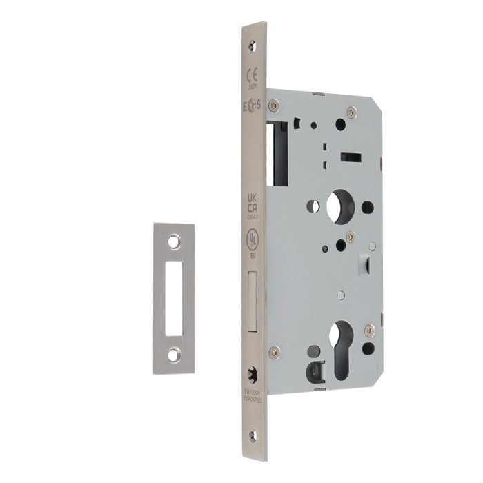 55Mm Din Euro Deadlock - Square - Satin Stainless Steel