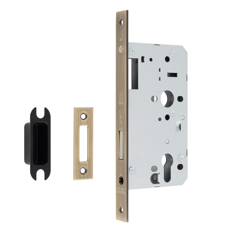 60Mm Din Euro Deadlock - Square - Antique Brass