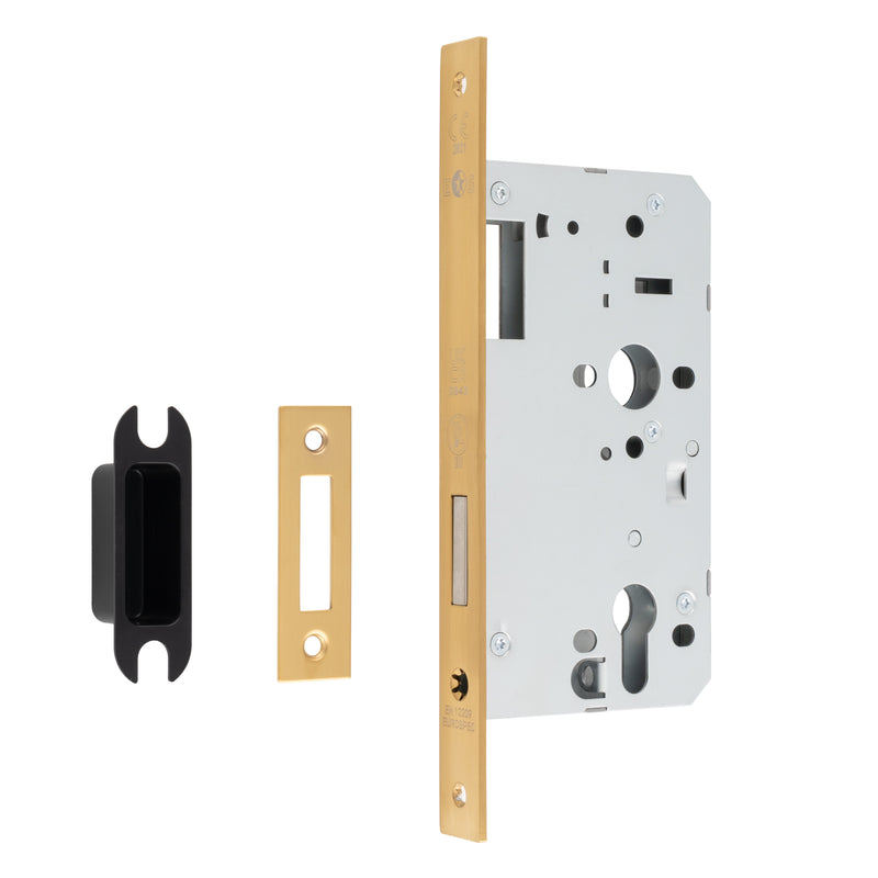 60Mm Din Euro Deadlock - Square - Satin Brass