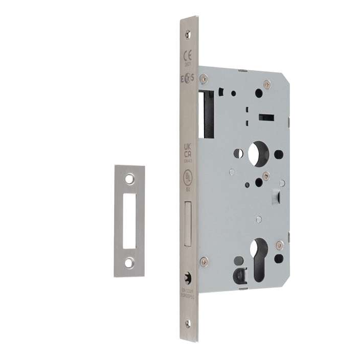 60Mm Din Euro Deadlock - Square - Satin Stainless Steel