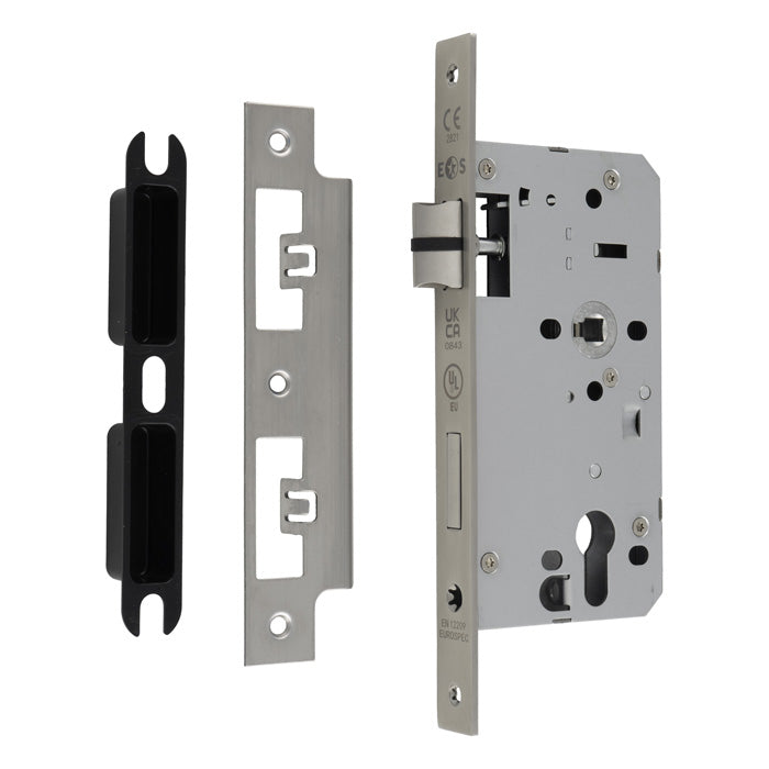 55Mm Din Euro Sashlock - 72Mm C/C - Radius - Satin Stainless Steel