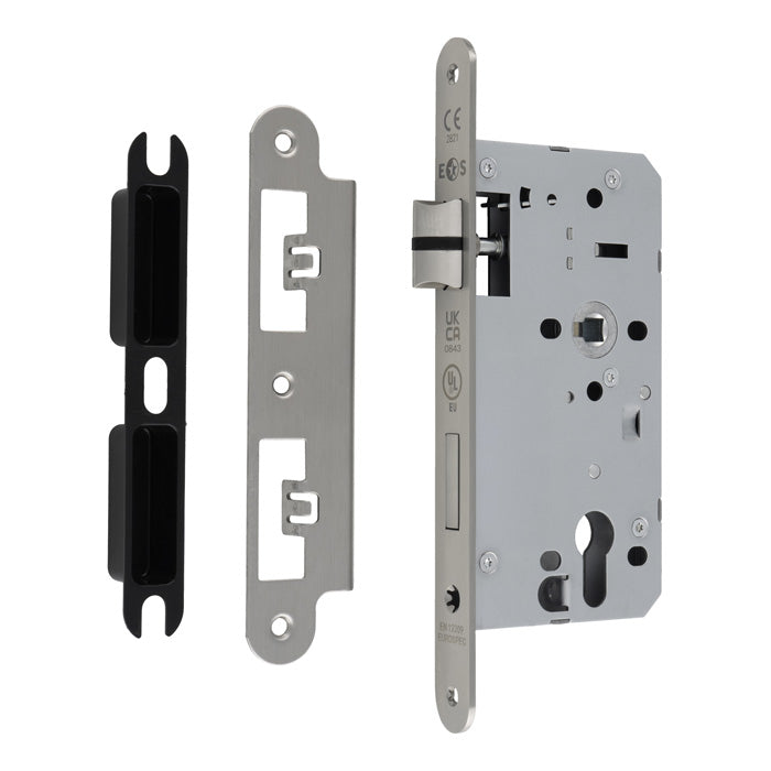 55Mm Din Euro Sashlock - 72Mm C/C - Radius - Satin Stainless Steel