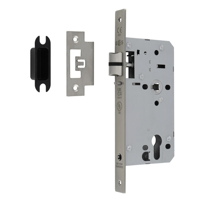 55Mm Din Euro Nightlatch - 72Mm C/C - Square - Satin Stainless Steel