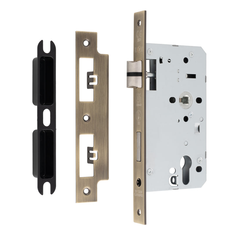 60Mm Din Euro Sashlock - 72Mm C/C - Square - Antique Brass