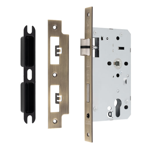 60Mm Din Euro Sashlock - 72Mm C/C - Square - Antique Brass