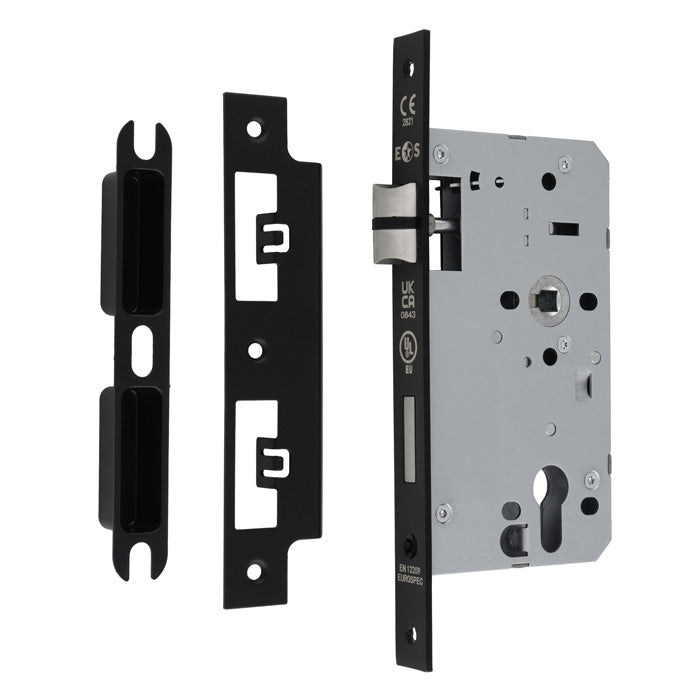 60Mm Din Euro Sashlock - 72Mm C/C - Radius - Matt Black