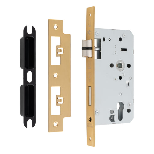 60Mm Din Euro Sashlock - 72Mm C/C - Square - Satin Brass