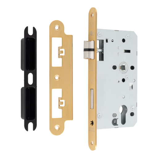 60Mm Din Euro Sashlock - 72Mm C/C - Radius - Satin Brass
