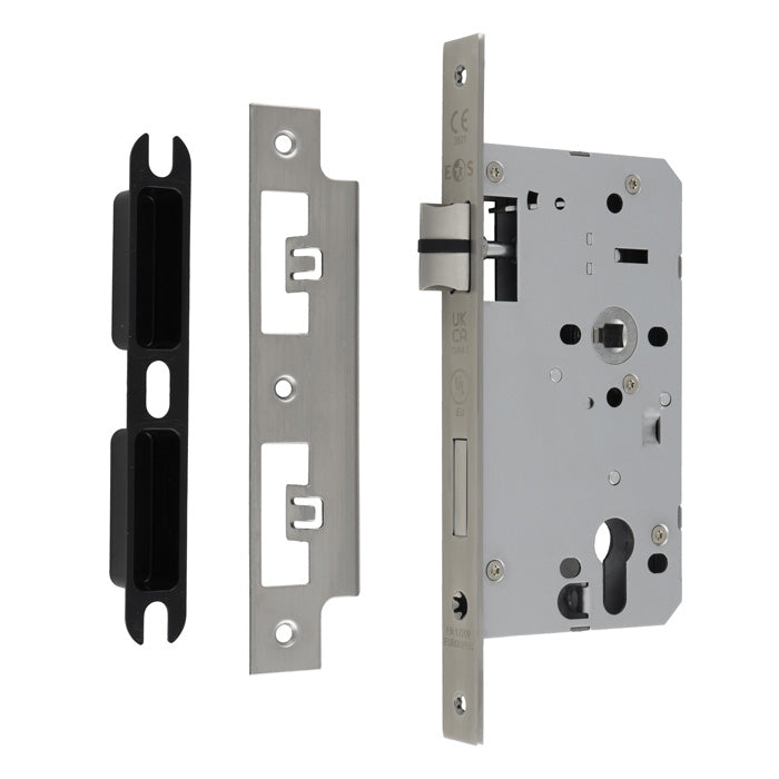 60Mm Din Euro Sashlock - 72Mm C/C - Square - Satin Stainless Steel