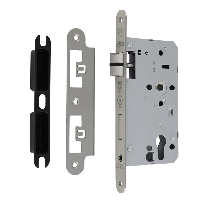 60Mm Din Euro Sashlock - 72Mm C/C - Radius - Satin Stainless Steel