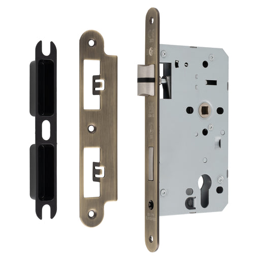 60Mm Din Euro Escape Lock - 72Mm C/C - Radius - Antique Brass
