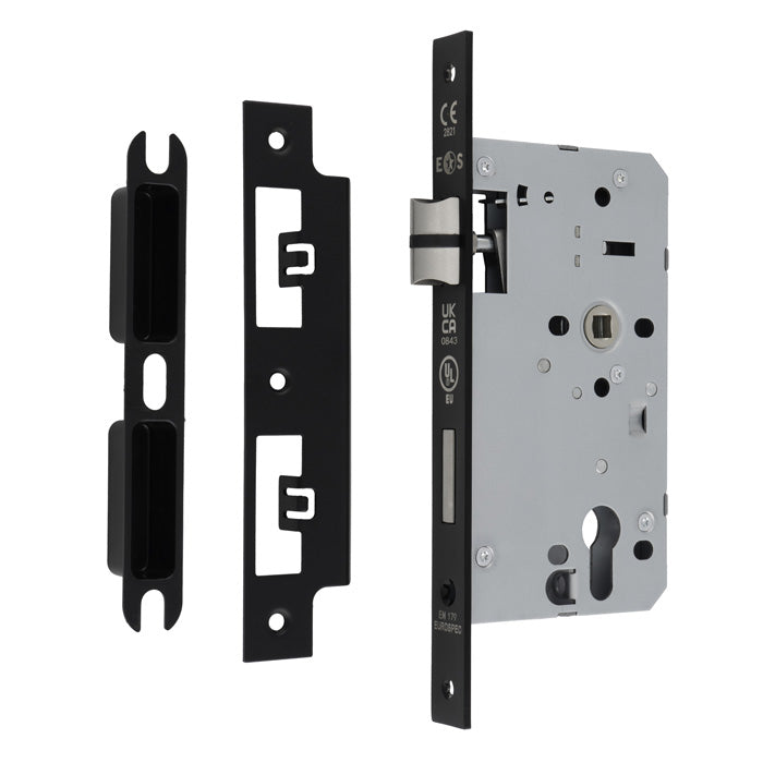 60Mm Din Euro Escape Lock - 72Mm C/C - Square - Matt Black