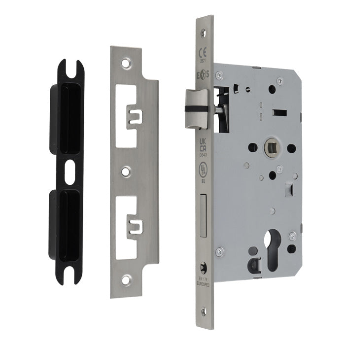 60Mm Din Euro Escape Lock - 72Mm C/C - Radius - Satin Stainless Steel