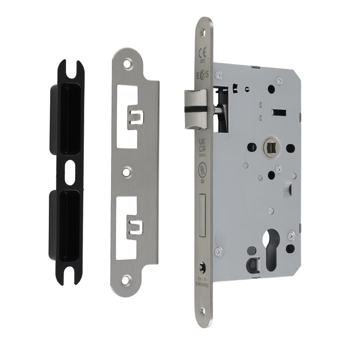 60Mm Din Euro Escape Lock - 72Mm C/C - Radius - Satin Stainless Steel