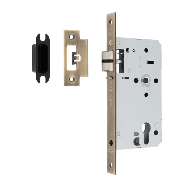 60Mm Din Euro Nightlatch - 72Mm C/C - Square - Antique Brass