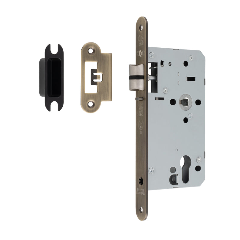 60Mm Din Euro Nightlatch - 72Mm C/C - Radius - Antique Brass