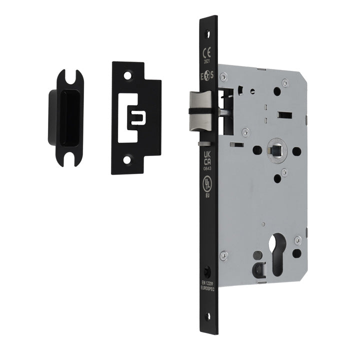 60Mm Din Euro Nightlatch - 72Mm C/C - Radius - Matt Black
