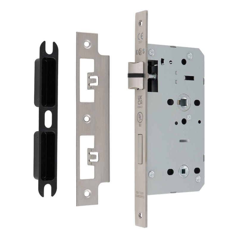 55Mm Din Bathroom Lock - 78Mm C/C - 5Mm Follower - Square - Satin Stainless Steel